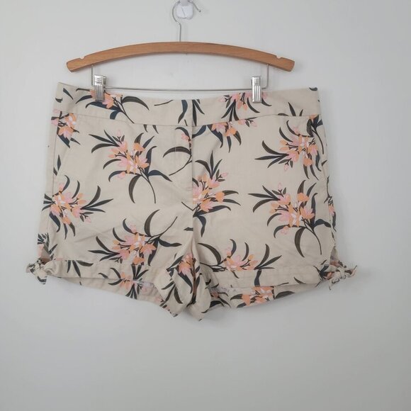 Loft Floral Print Cotton Shorts Size 16 - Picture 1 of 13